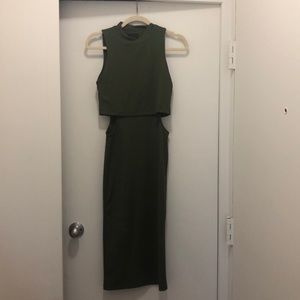 Cut out ribbed army green dress
